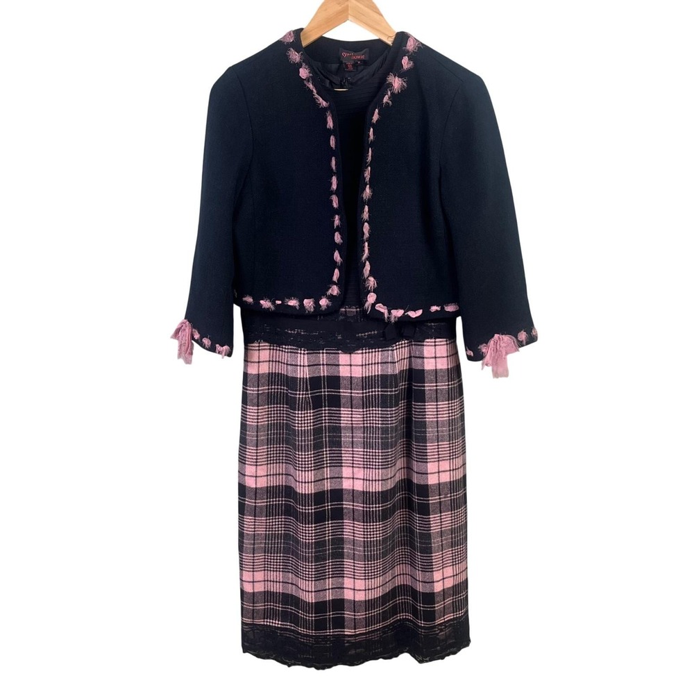 Cynthia Howie 2 Piece Pink Plaid Black Bolero Sleeveless Sheath Barbie Dress 8